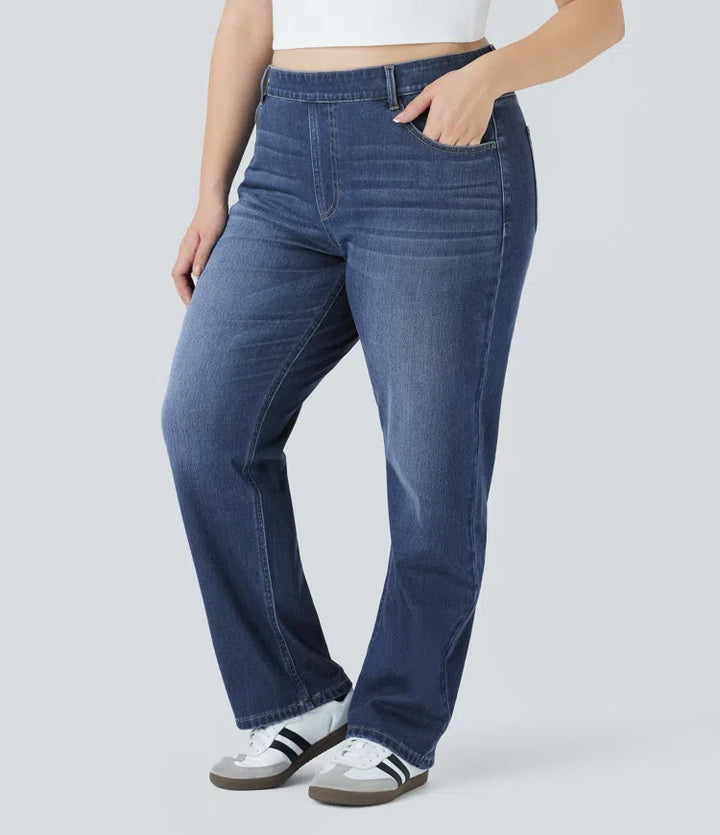 Halara Flex High Waisted Pockets Straight Leg Washed Casual Plus Size Jeans