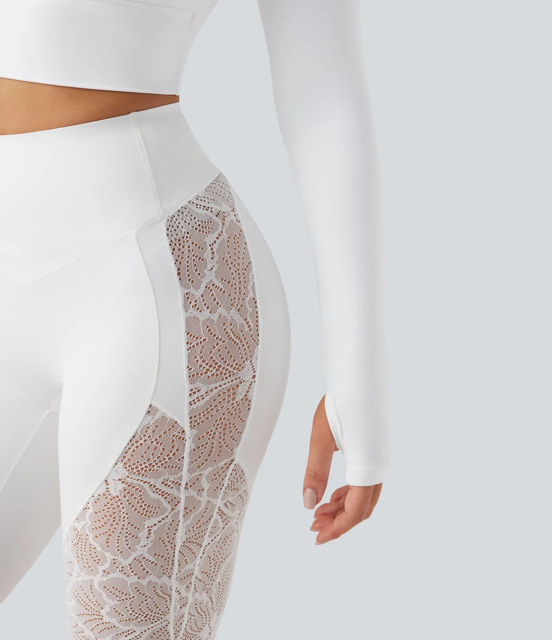 SoftlyZero Push-Up Long Sleeve Thumb Hole Contrast Lace Cropped Yoga Sports Top