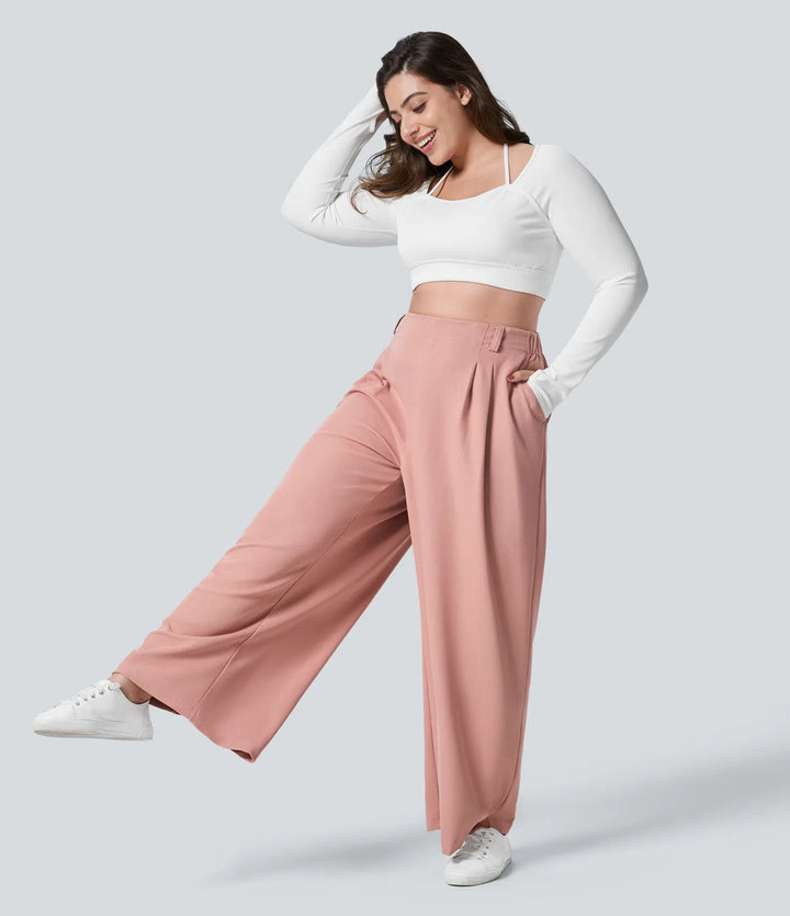 Halara Flex High Waisted Pocket Wide Leg Waffle Work Plus Size Pants