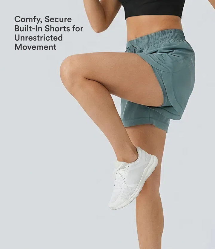 Mid Rise Drawstring Contrast Mesh 2-in-1 Flowy Running Shorts 5&