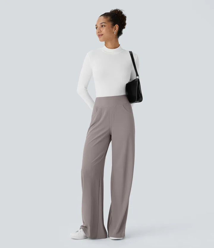 Halara Flex High Waisted Tummy Control Pockets Wide Leg Baggy Micro Waffle Work Pants
