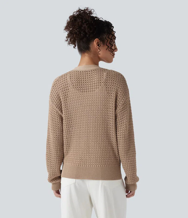 V Neck Long Sleeve Sweater Knit Casual Cardigan