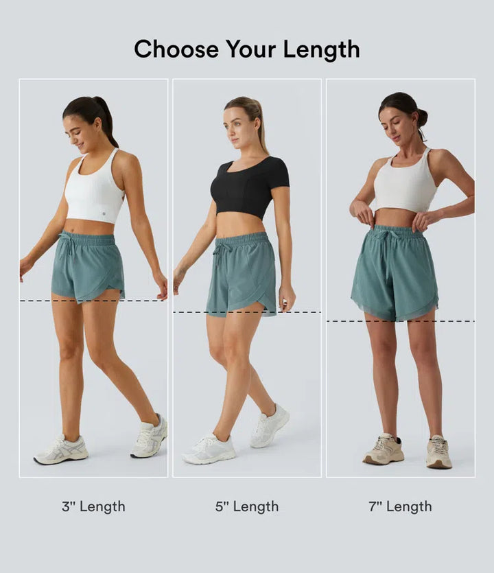 Mid Rise Drawstring Contrast Mesh 2-in-1 Flowy Running Shorts 3&