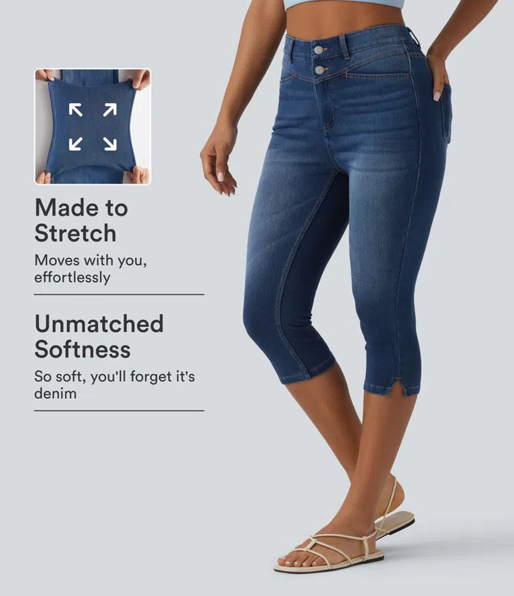 Halara Flex High Waisted Split Capri Casual Slim Jeans with Pockets