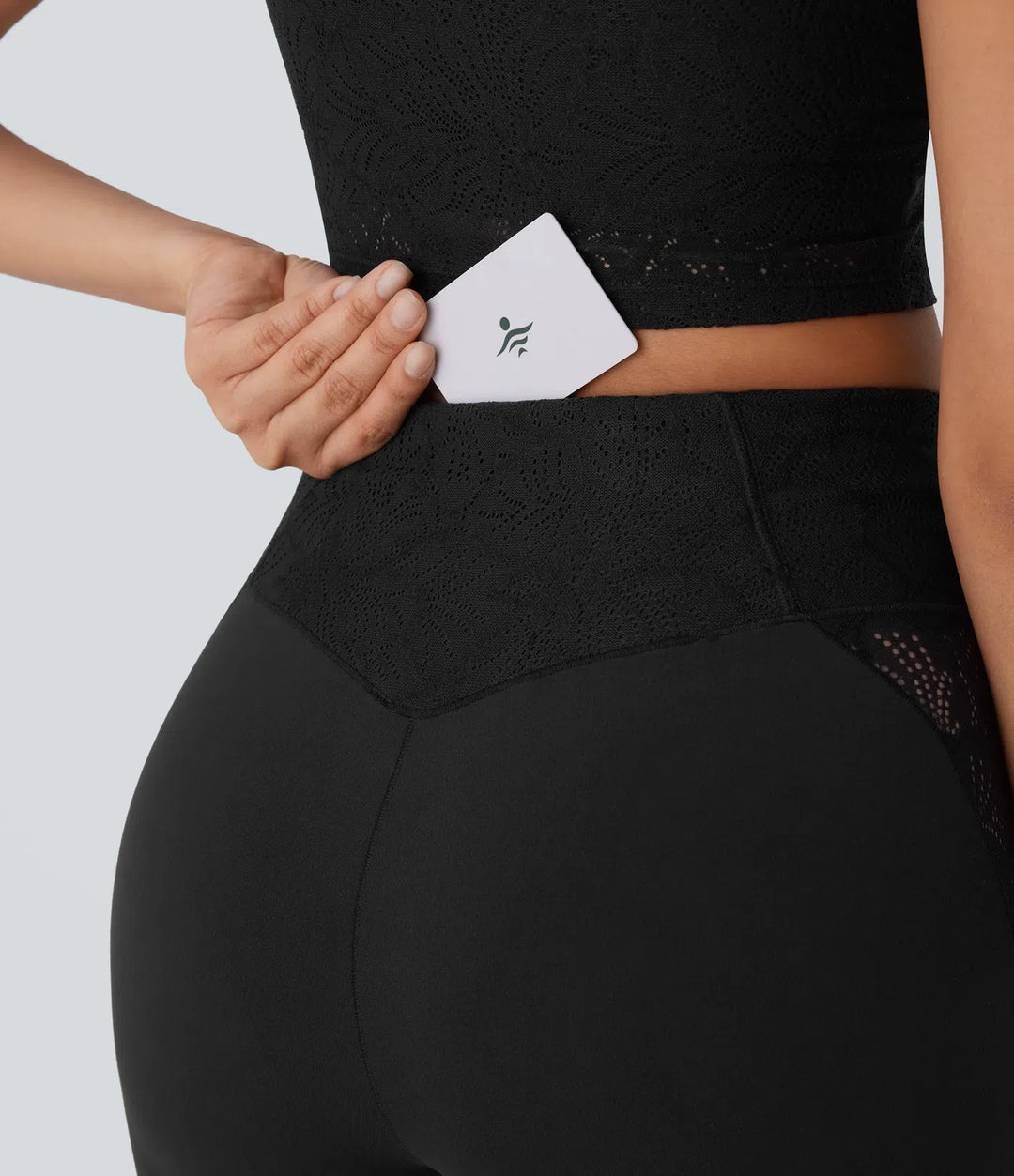 SoftlyZero High Waisted Crossover Pocket Contrast Lace Flare Yoga Leggings