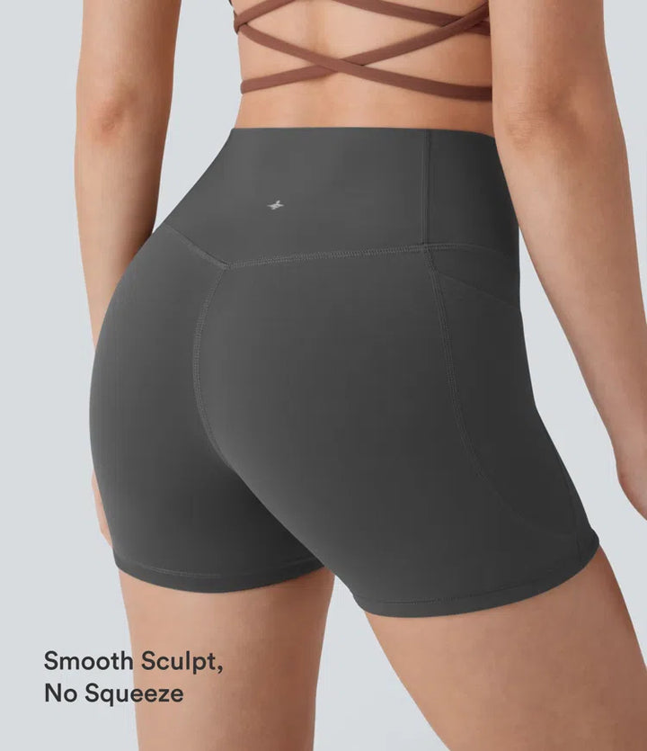 Halara UltraSculpt High Waisted Tummy Control Pocket Shaping Training Biker Shorts 3&