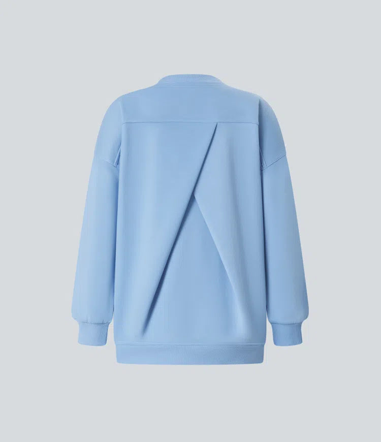 Round Neck Long Sleeve Pocket Oversize Fleece Casual Sweatshirt