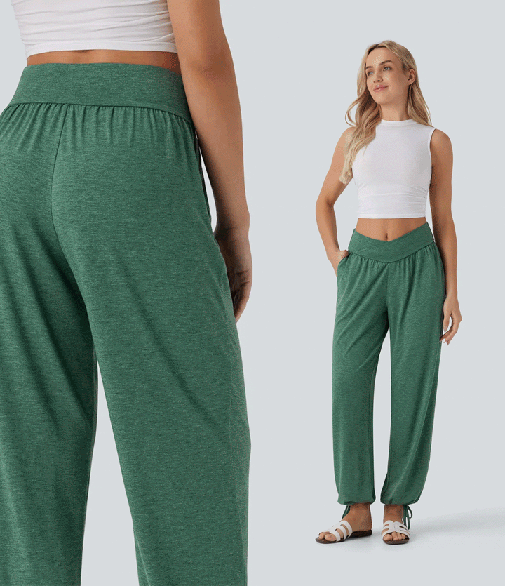 Crossover High Waisted Pocket Drawstring Casual Joggers