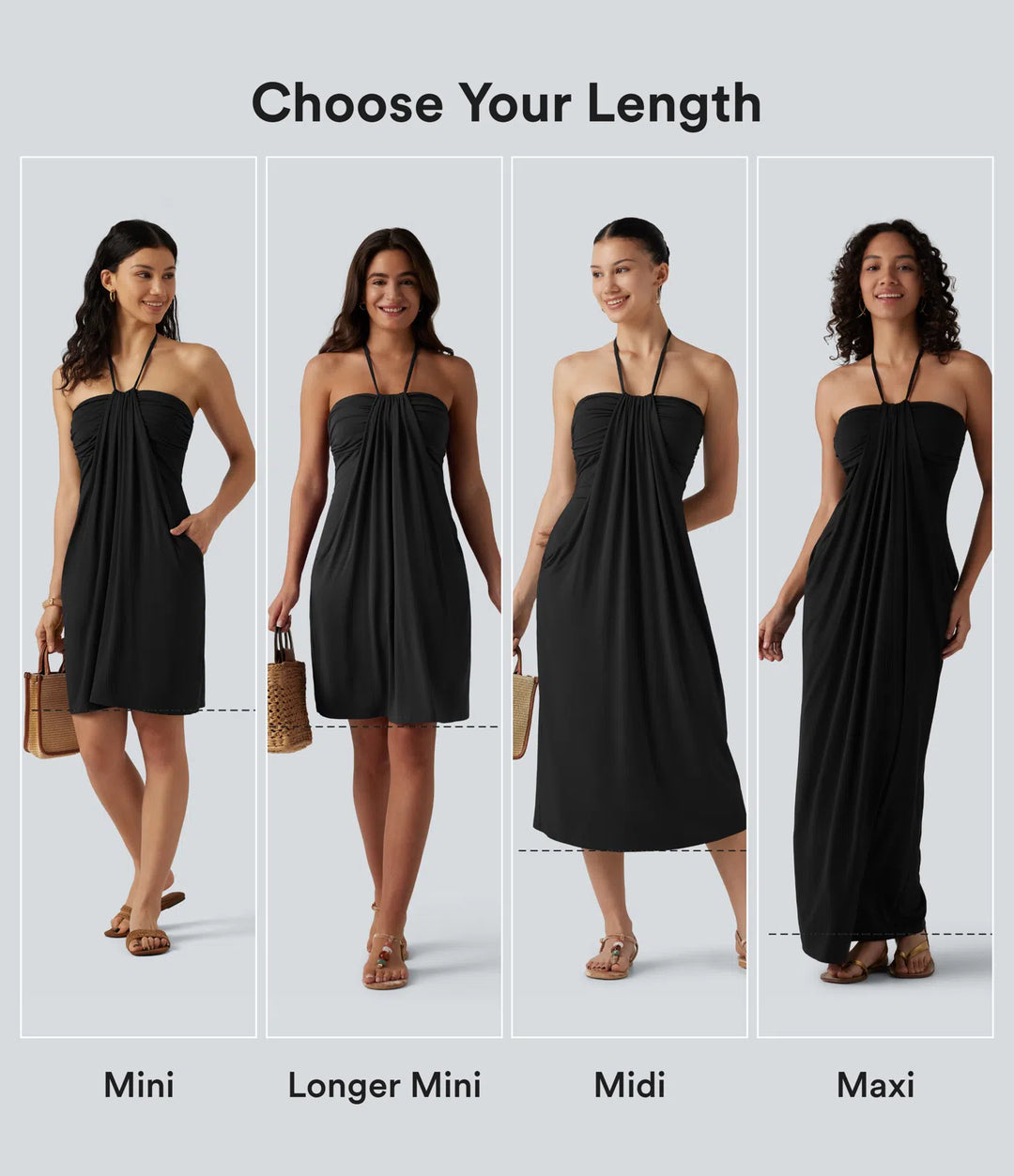 Halter Tie Back Built-in Bra Longer Mini Dress with Pockets