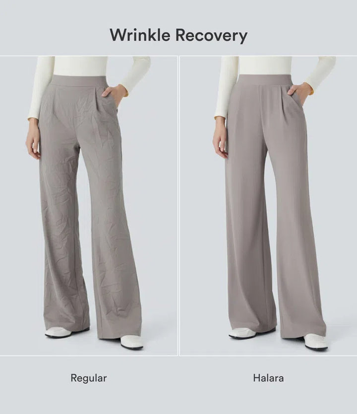 Halara Flex High Waisted Body Sculpt Waist-Slimming Pocket Wide Leg Micro Waffle Work Pants