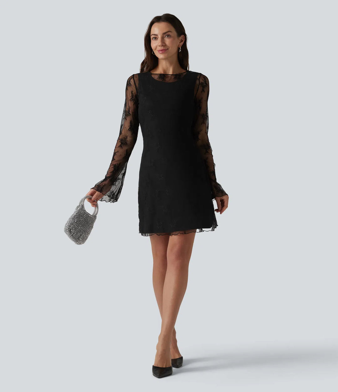 Round Neck Flounce Sleeve 2-piece Lace Party Dress