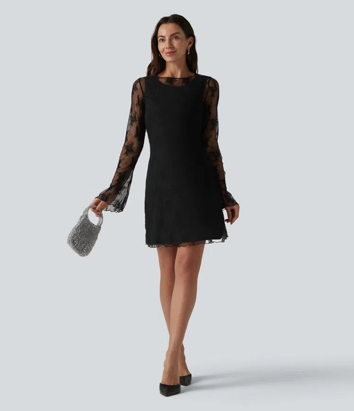 Round Neck Flounce Sleeve 2-piece Lace Party Dress