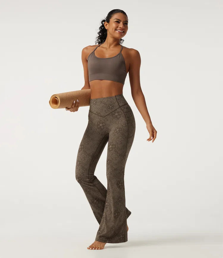 Halara UltraSculpt High Waisted Tummy Control Butt Lifting Contrast Lace Flare Yoga Leggings with Pockets