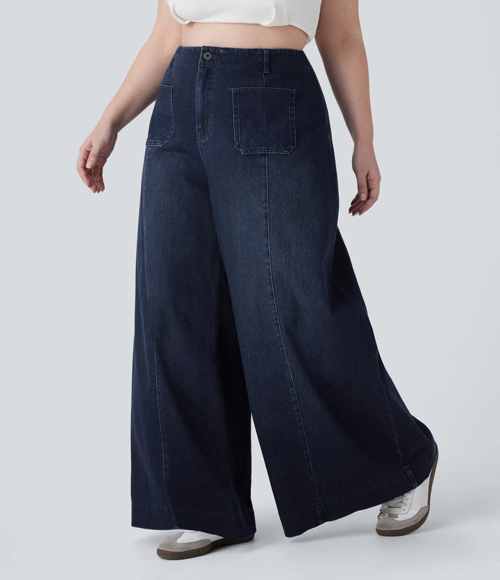 Halara Flex High Waisted Pockets Washed Casual Wide Leg Plus Size Jeans