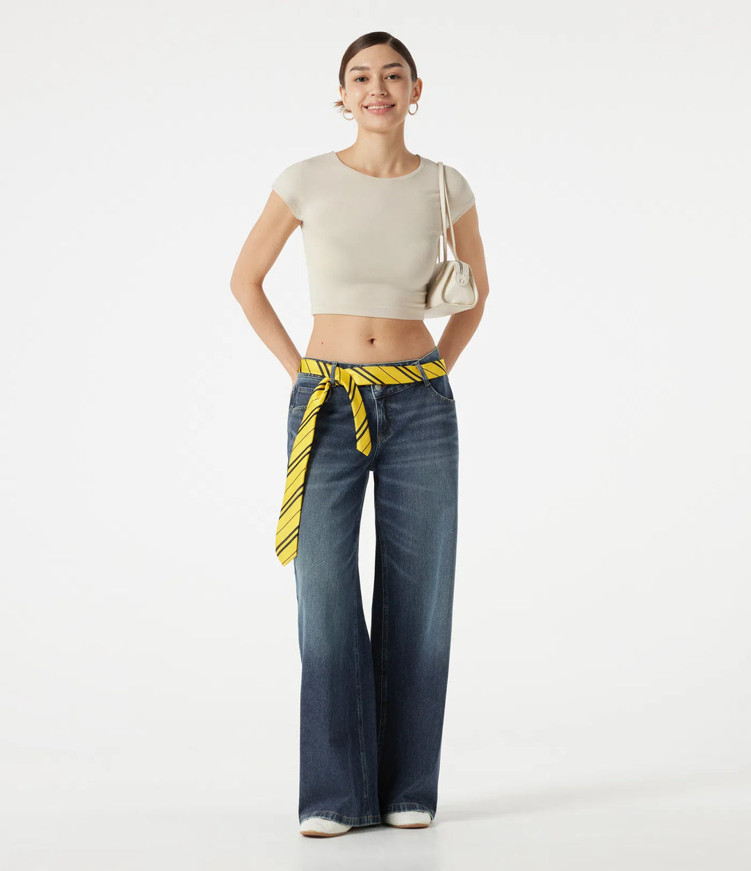 Halara Flex Asymmetric Low Rise Baggy Washed Casual Jeans with Pockets