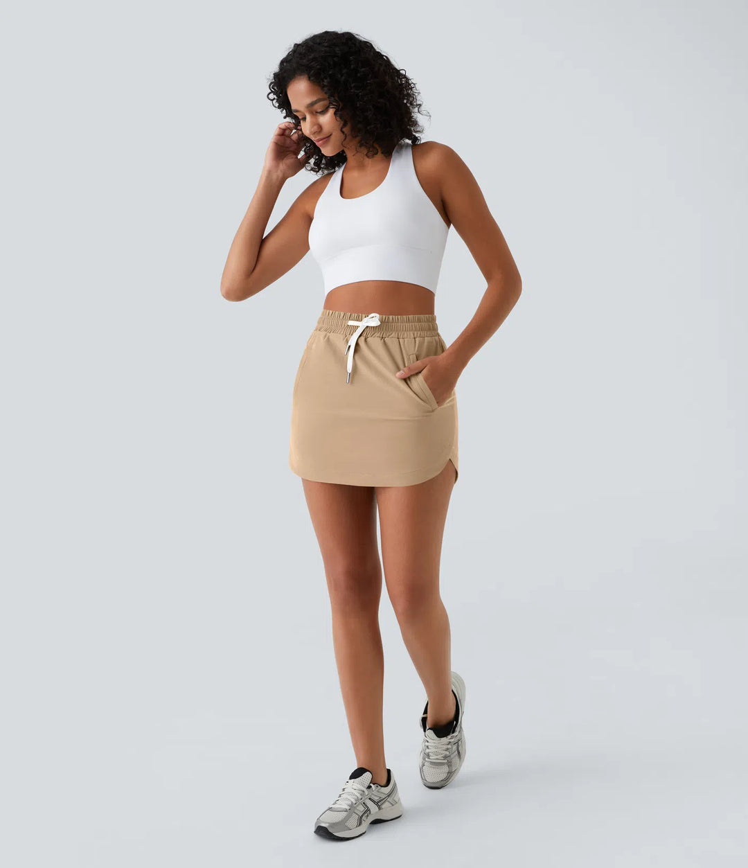 High Waisted Drawstring Pocket 2-in-1 Curved Hem Mini Golf Skirt