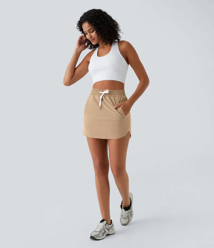 High Waisted Drawstring Pocket 2-in-1 Curved Hem Mini Golf Skirt