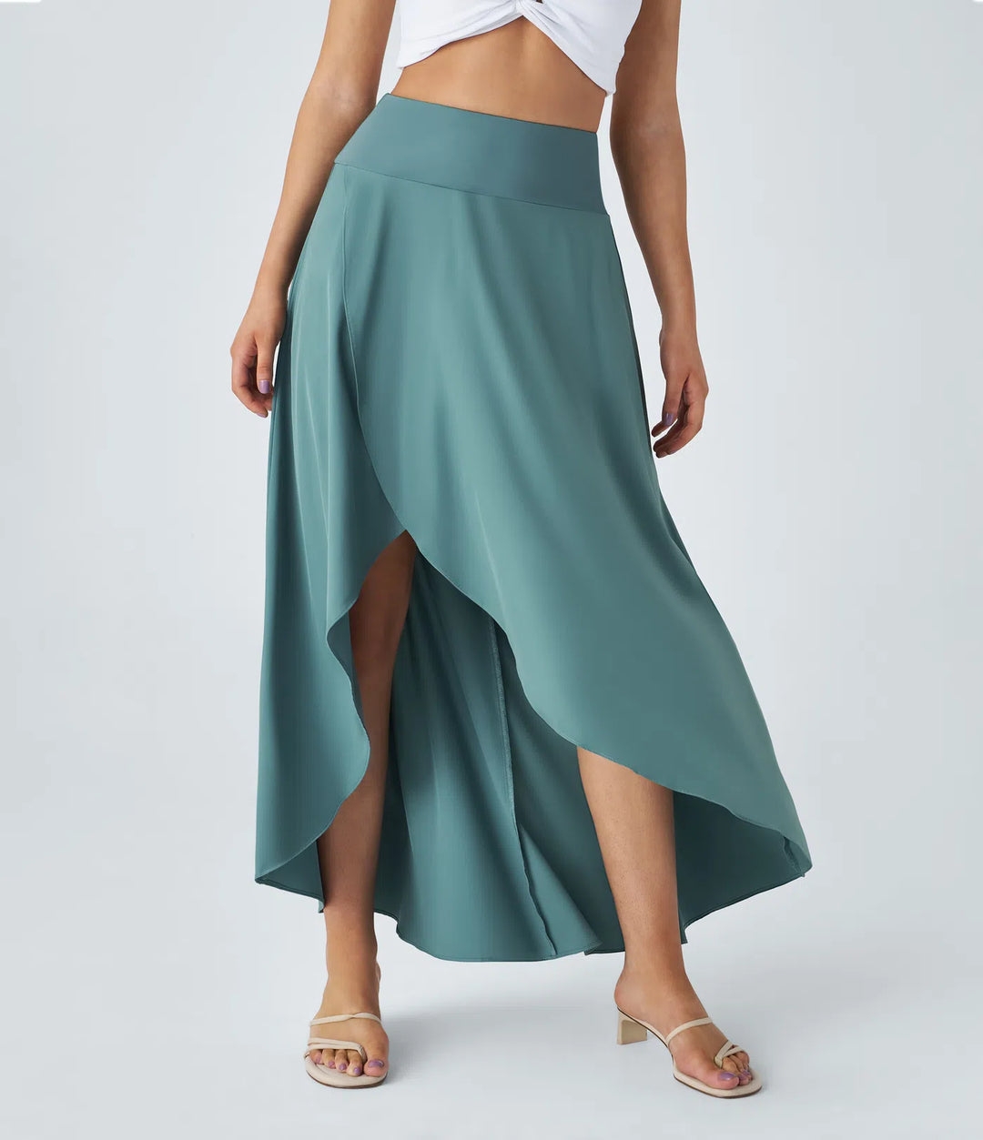 Breezeful High Waisted High Low Ruffle 2-in-1 Flowy Quick Dry Casual Regular Maxi Skirt