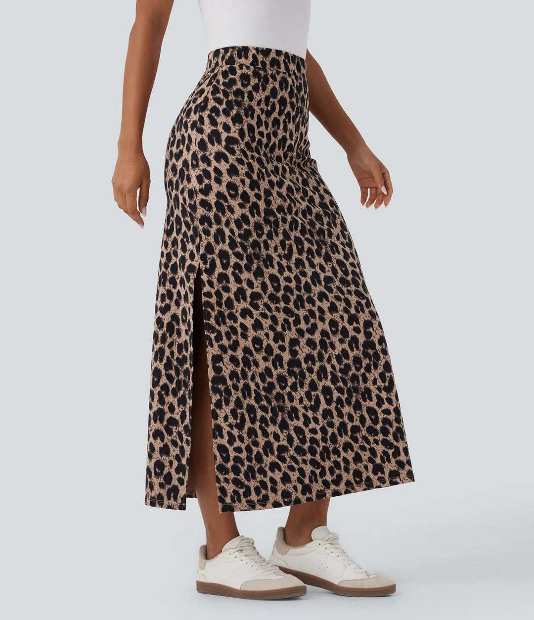 Halara UltraSculpt Leopard Print High Waisted Split Maxi Casual Skirt