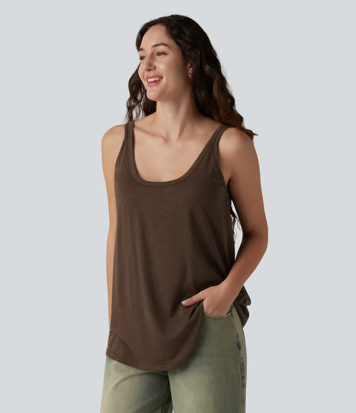 U-Neck Built-in Bra Loose Fit Casual Tank Top