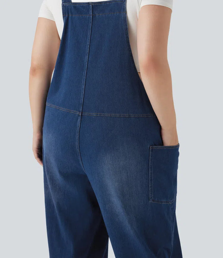 Halara Flex V Neck Washed Denim Casual Plus Size Overalls with Pockets