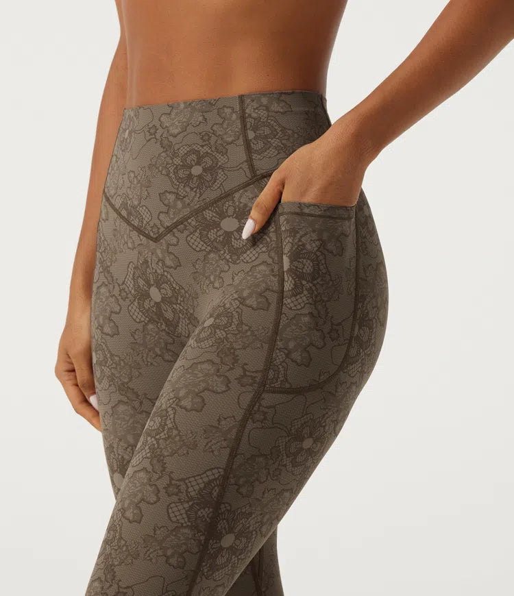 Halara UltraSculpt High Waisted Tummy Control Butt Lifting Contrast Lace Flare Yoga Leggings with Pockets