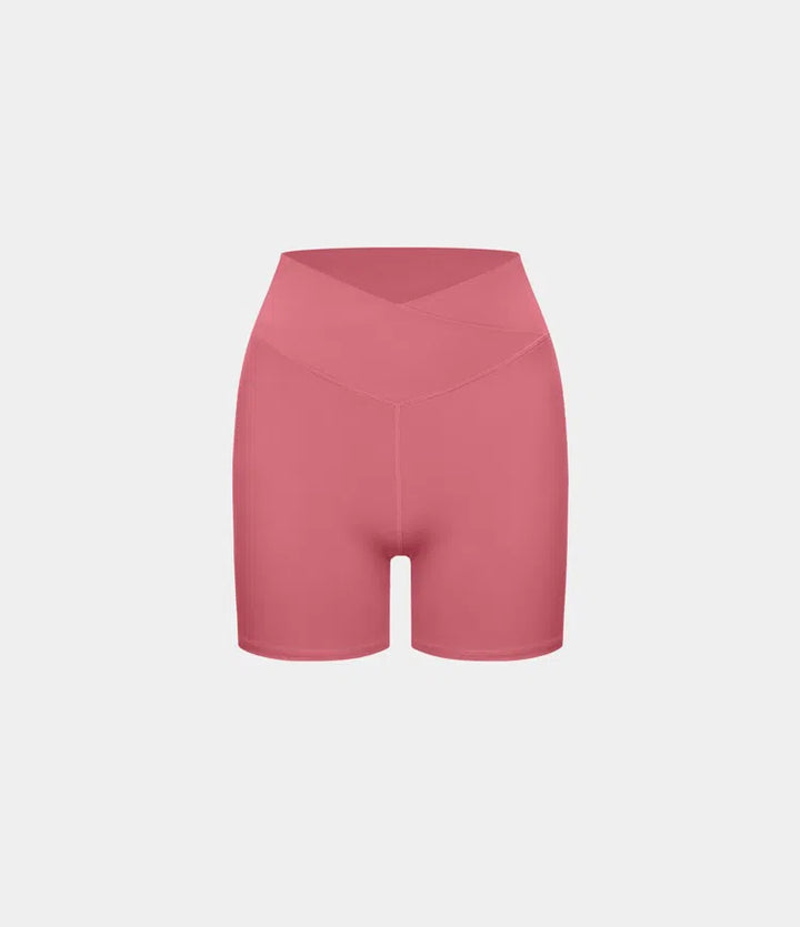 SoftlyZero Plush High Waisted Crossover Ruched Yoga Shorts 5&
