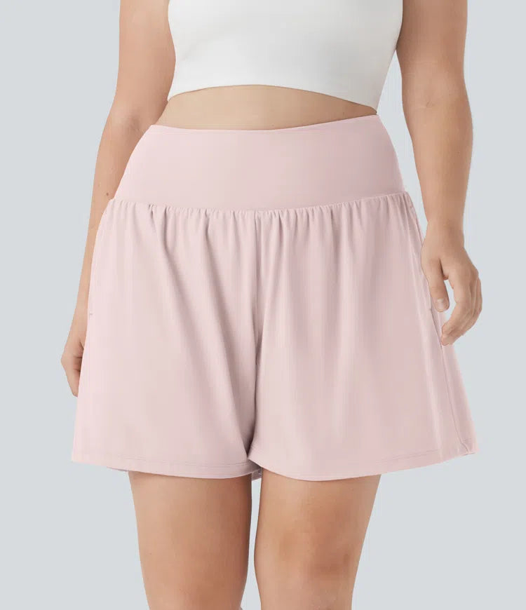 SoftlyZero Airy Super High Waisted 2-in-1 InstantCool Yoga Plus Size Shorts 7" with Pockets