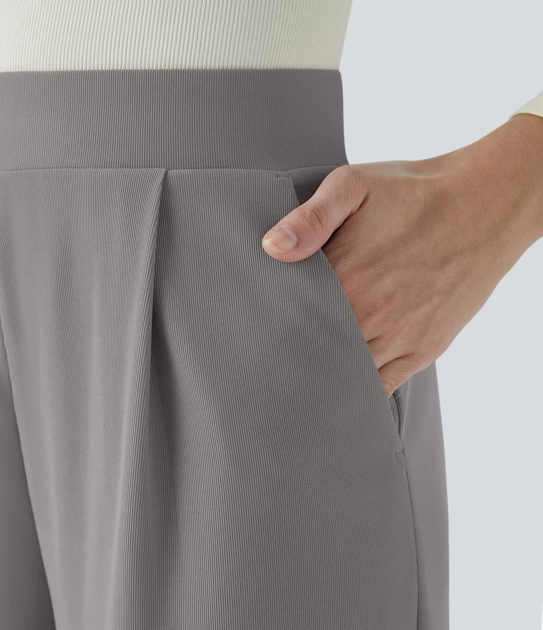 Halara Flex High Waisted Body Sculpt Waist-Slimming Pocket Wide Leg Micro Waffle Work Pants