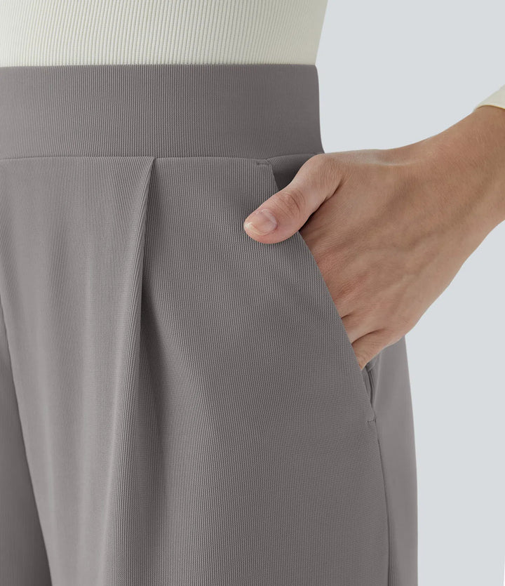 Halara Flex High Waisted Body Sculpt Waist-Slimming Pocket Wide Leg Micro Waffle Work Pants