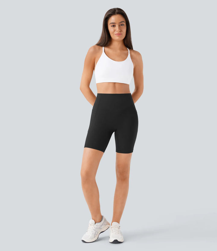 Halara UltraSculpt High Waisted Scrunch Butt Lifting Tummy Control Side Pocket Shaping Workout Biker Shorts 7&