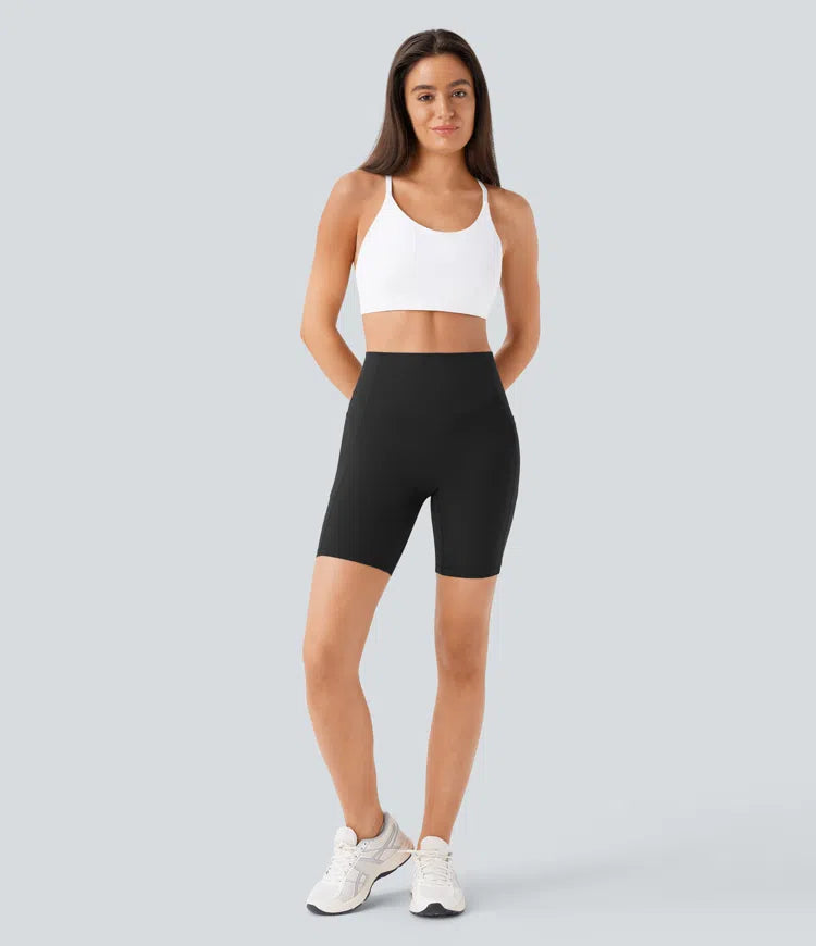 Halara UltraSculpt High Waisted Scrunch Butt Lifting Tummy Control Side Pocket Shaping Workout Biker Shorts 7&