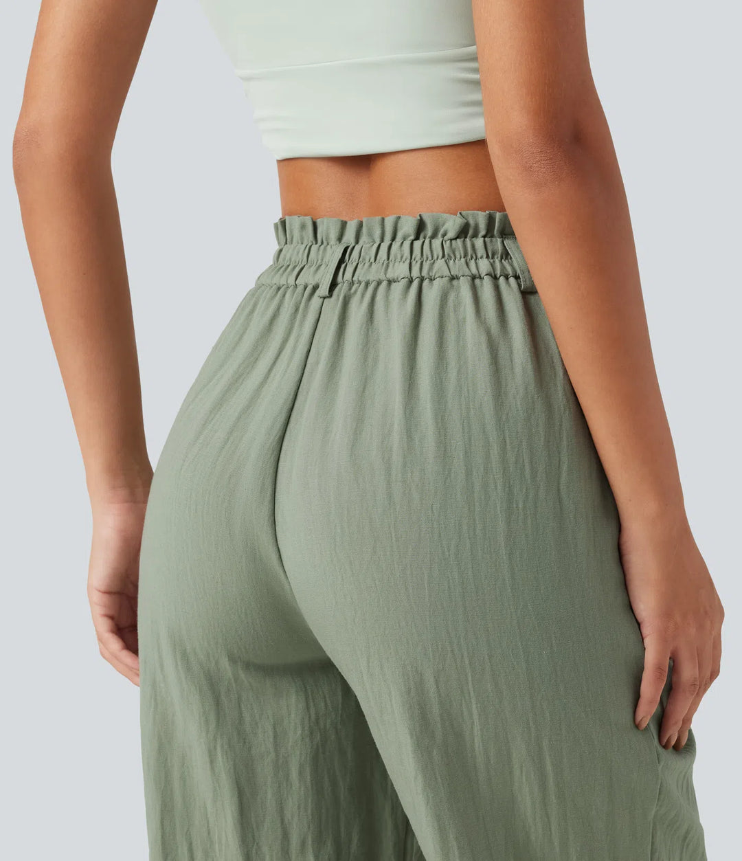 High Waisted Wide Leg Casual Linen-Blend Pants with Pockets