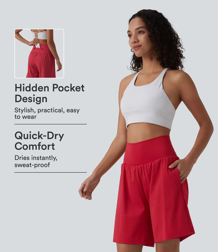 SoftlyZero Airy Super High Waisted 2-in-1 InstantCool Yoga Shorts 9" with Pockets