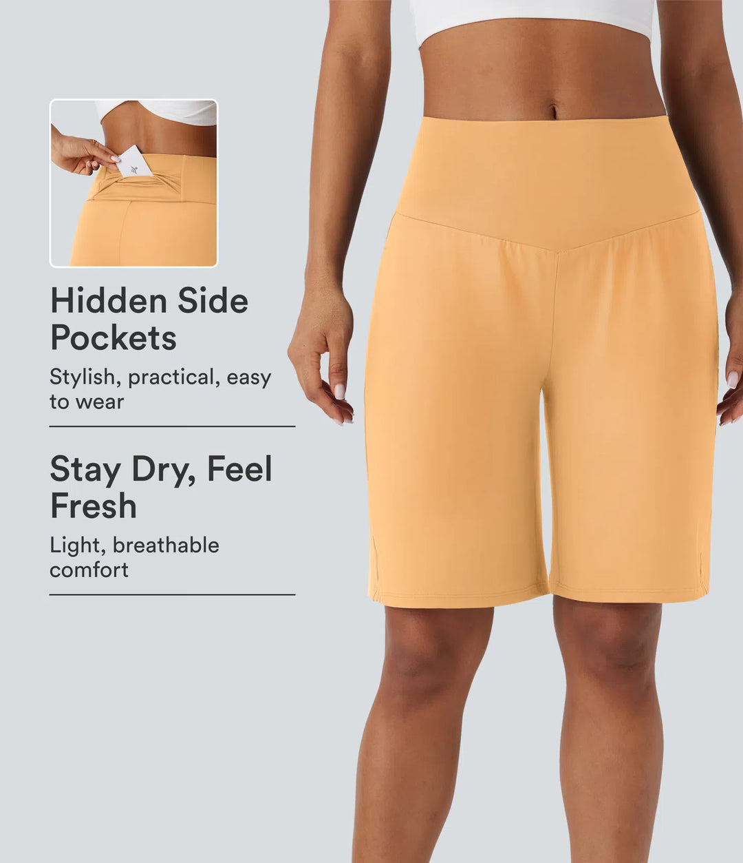 SoftlyZero Airy High Waisted Pockets InstantCool Yoga Bermuda Shorts