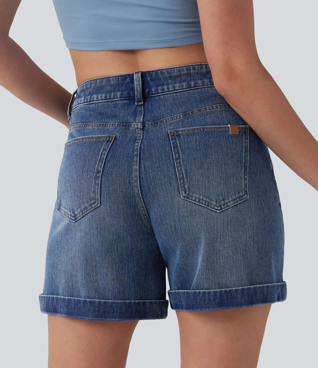 Halara Flex Mid Rise Rolled Hem Denim Casual Shorts 5&