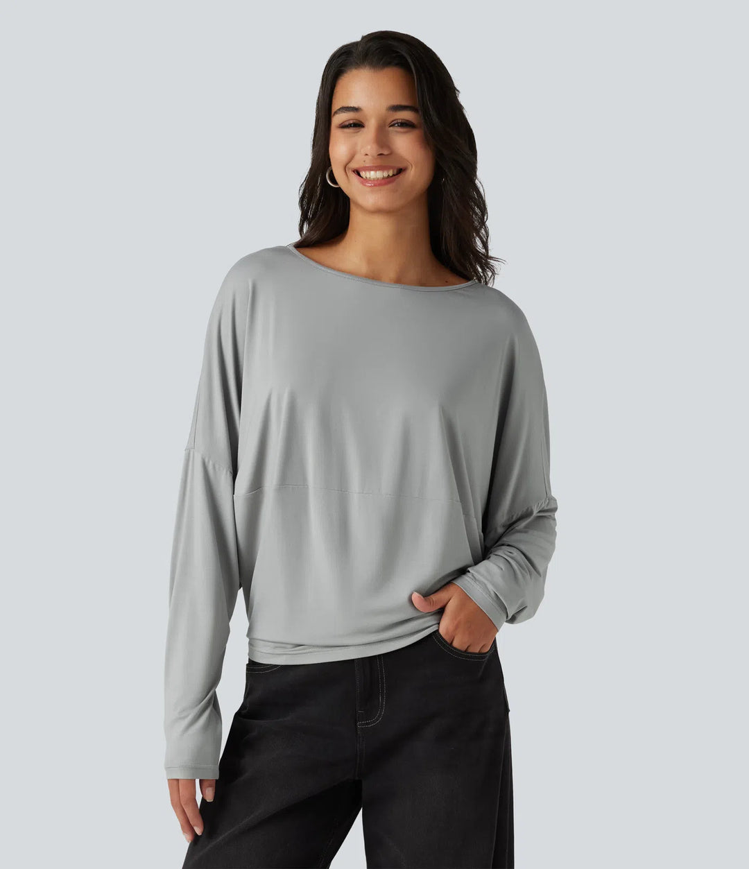 Round Neck Long Sleeve Relaxed Casual Top