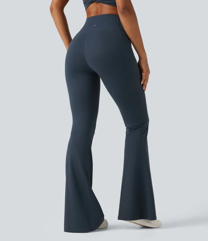 Halara UltraSculpt High Waisted Crossover Tummy Control Flare Workout Leggings with Pockets