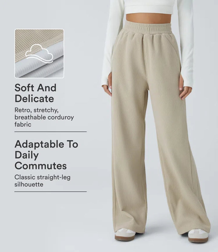 High Waisted Pocket Straight Leg Baggy Mop Corduroy Casual Pants