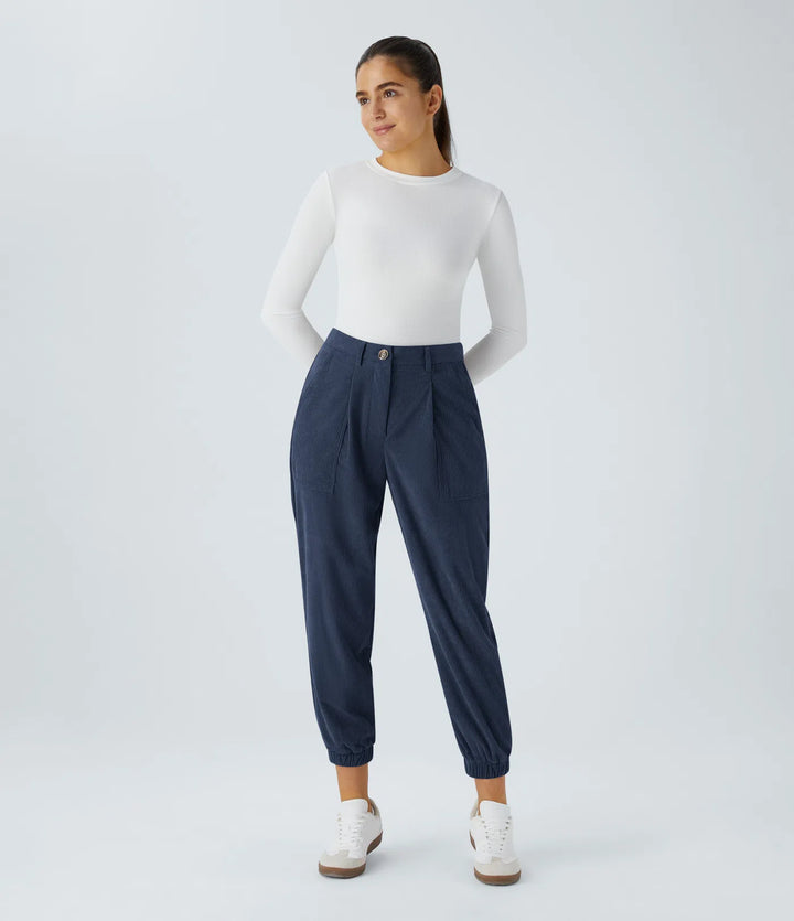 Mid Rise Zipper Pockets Corduroy Casual Joggers