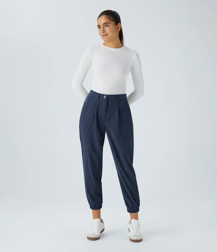 Mid Rise Zipper Pockets Corduroy Casual Joggers