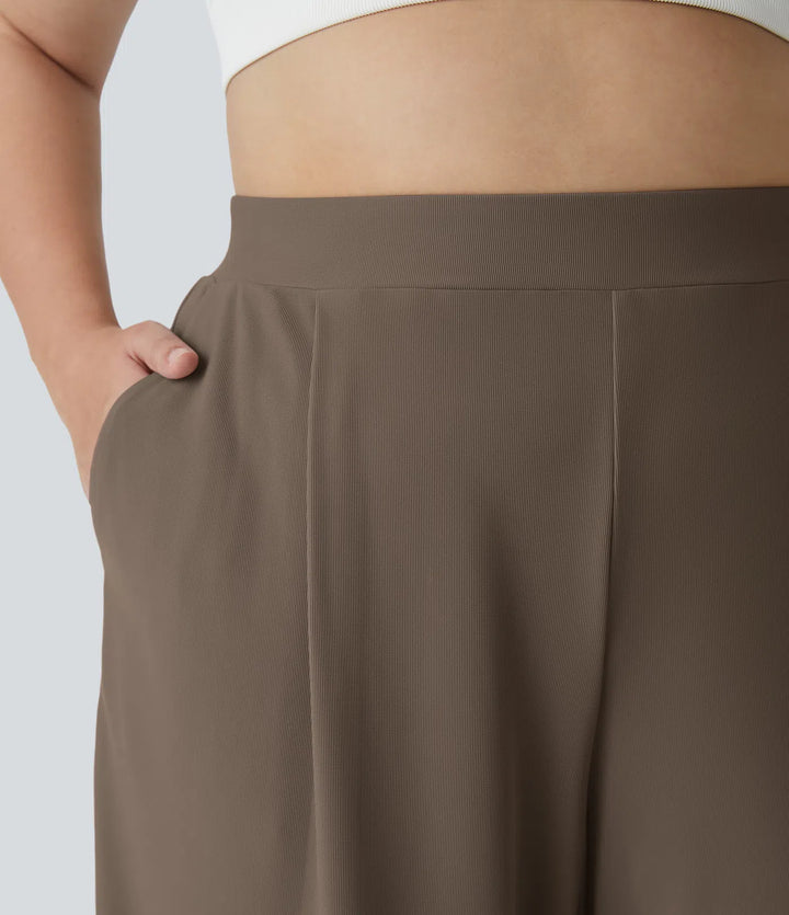 Halara Flex High Waisted Body Sculpt Waist-Slimming Pocket Wide Leg Micro Waffle Plus Size Work Pants