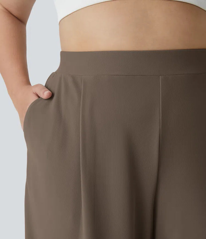 Halara Flex High Waisted Body Sculpt Waist-Slimming Pocket Wide Leg Micro Waffle Plus Size Work Pants