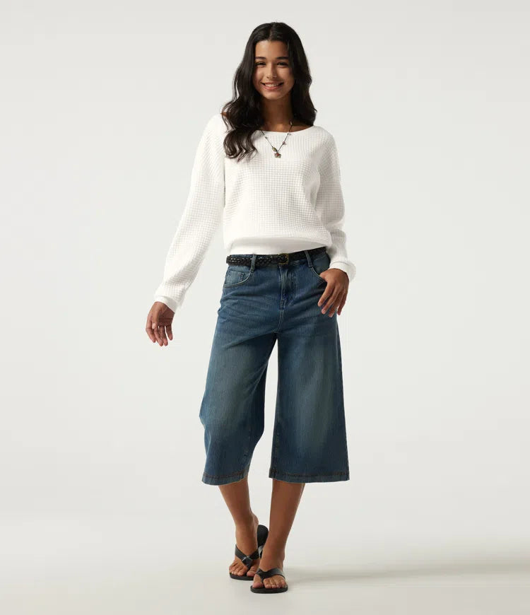 Long Sleeve Waffle Casual Sweater