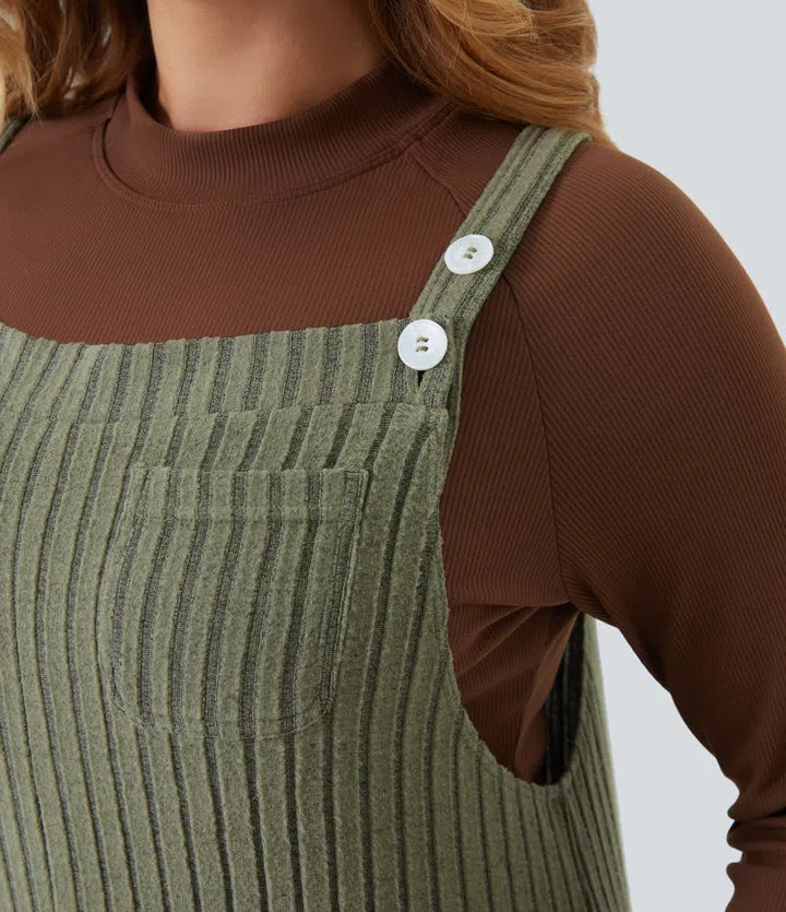Ribbed Knit Casual Plus Size Overalls with Pockets