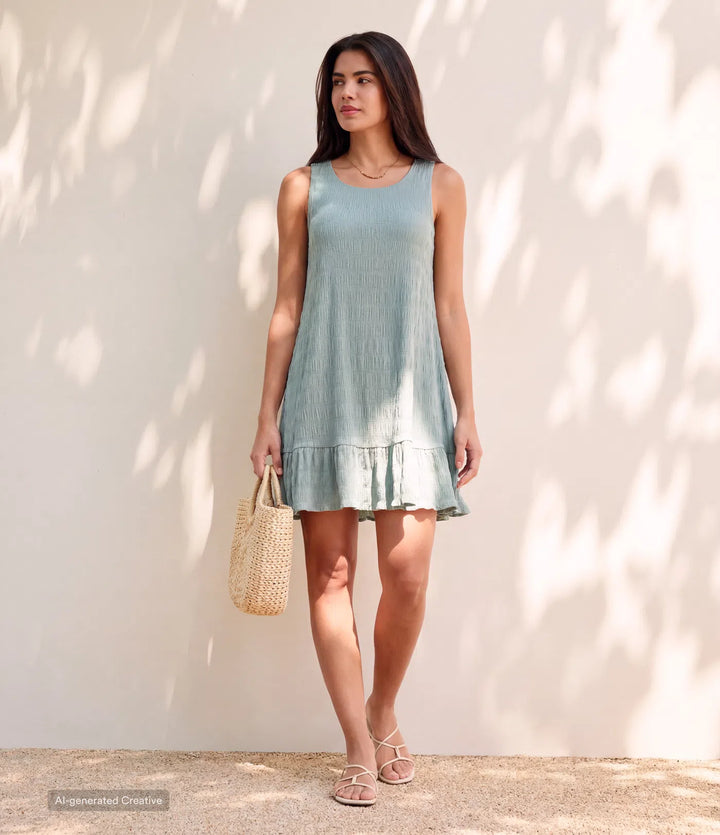 Round Neck Built-in Bra Sleeveless Ruffle Hem Mini Casual Dress