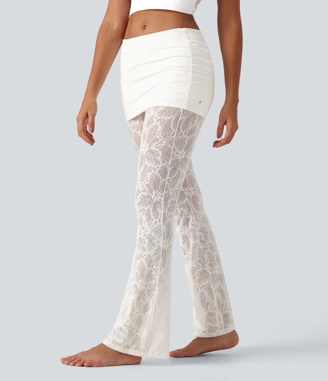 SoftlyZero High Stretch Lace Bootcut Casual Skirted Leggings with Pockets