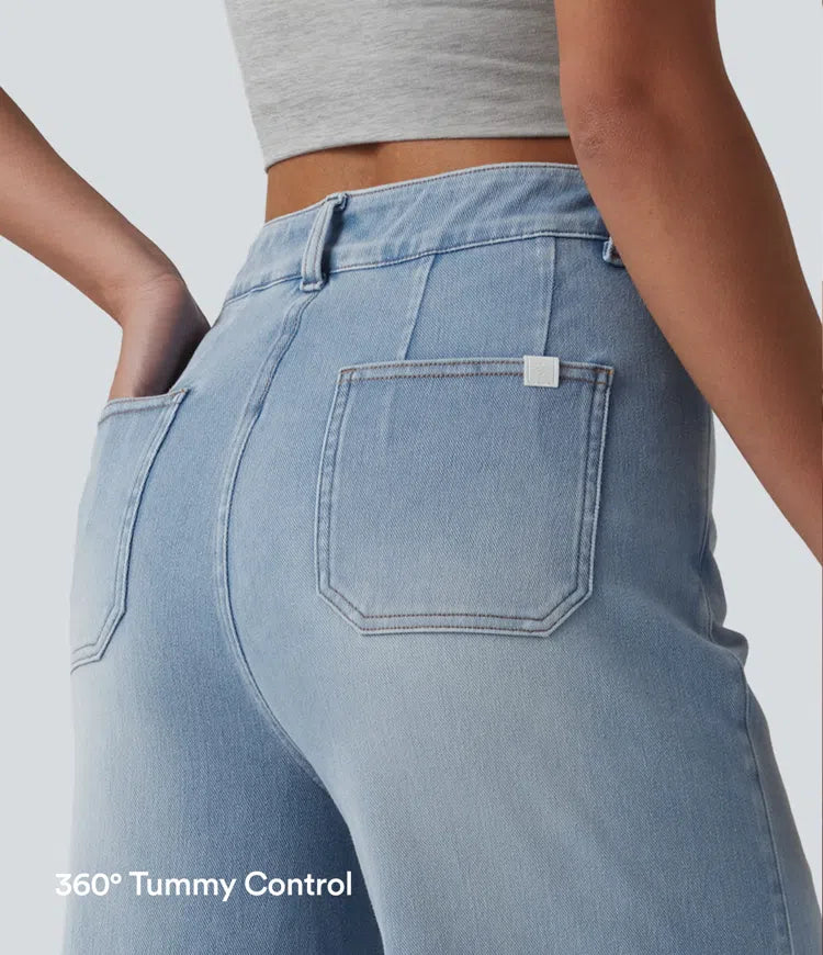 Halara Flex High Waisted Tummy Control Wide Leg Casual Jeans with Pockets