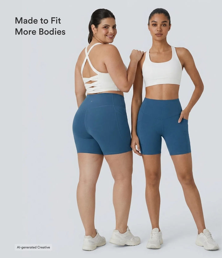 Halara UltraSculpt High Waisted Tummy Control Side Pocket Shaping Training Biker Shorts 5&