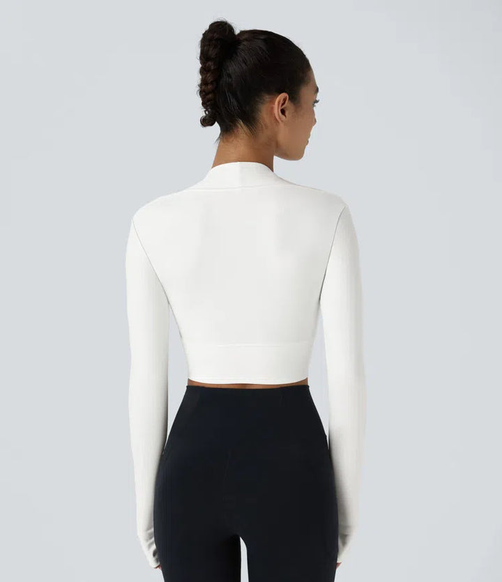 SoftlyZero Plush Long Sleeve Thumb Hole 2-in-1 Cropped Yoga Sports Top